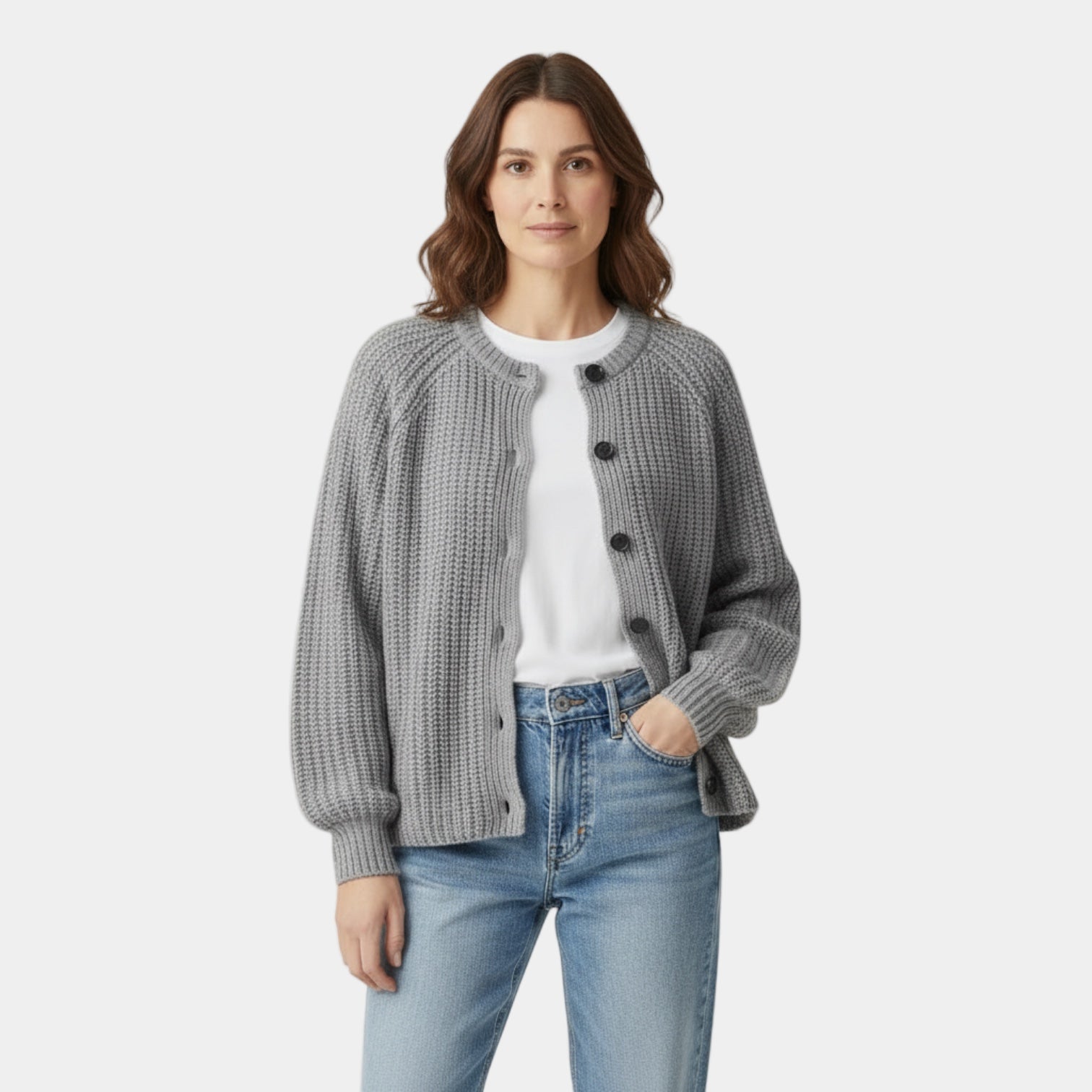 Women’s Chunky Waffle Knit Cardigan – Button Front