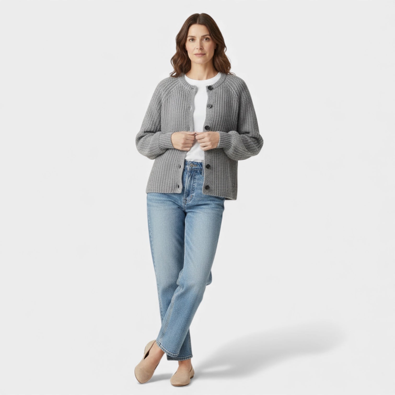 Women’s Chunky Waffle Knit Cardigan – Button Front