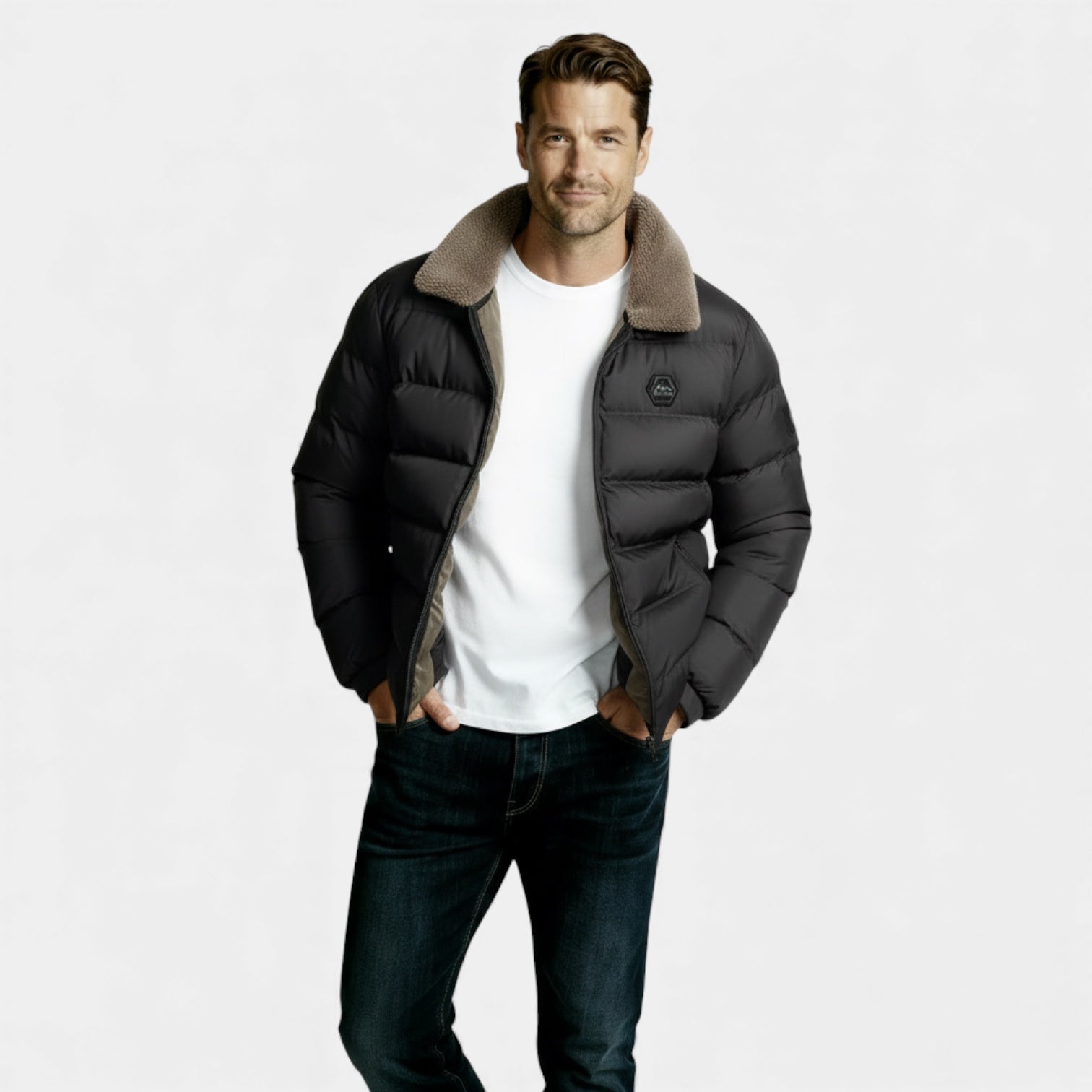 Men’s Insulated Winter Puffer Jacket - Sherpa Collar