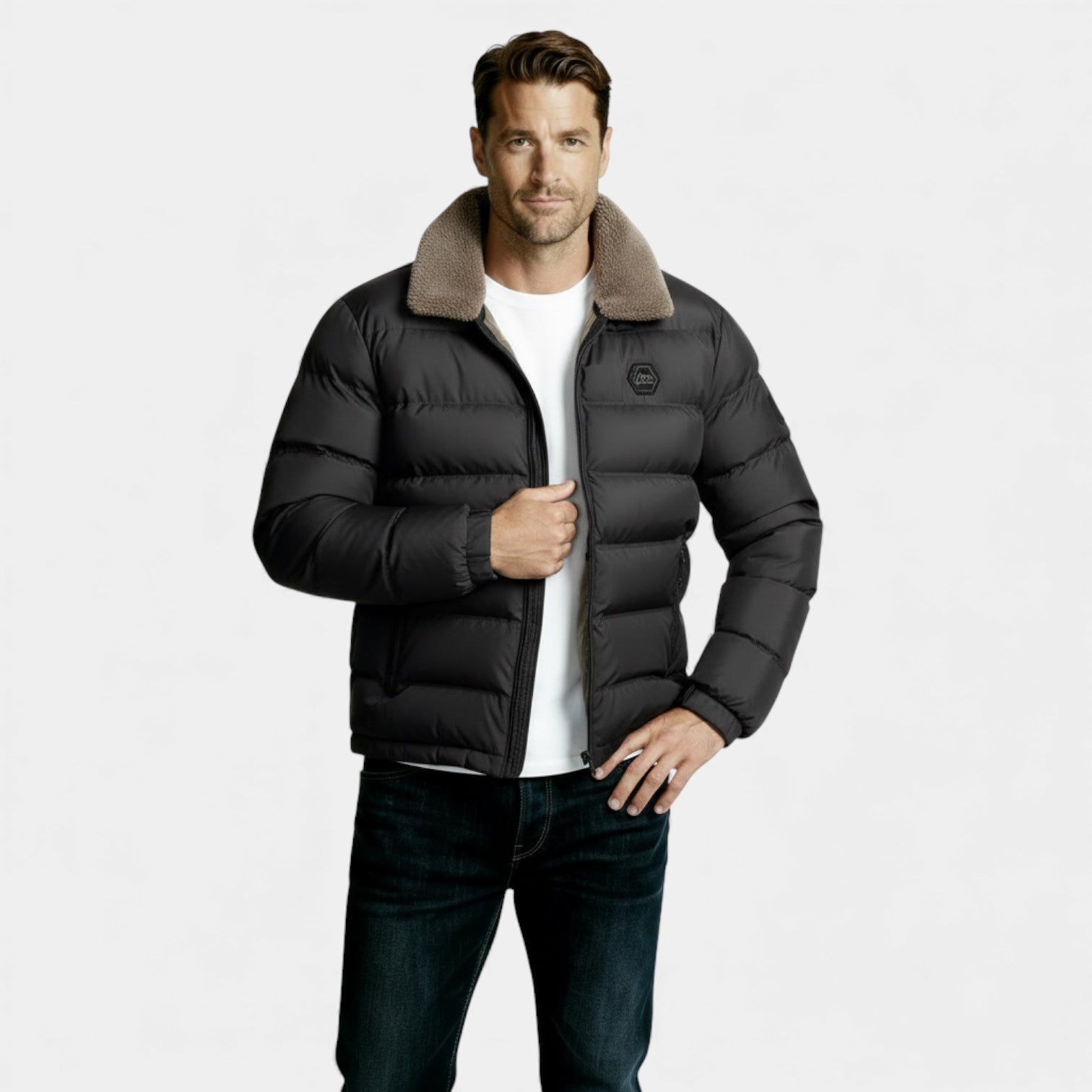 Men’s Insulated Winter Puffer Jacket - Sherpa Collar