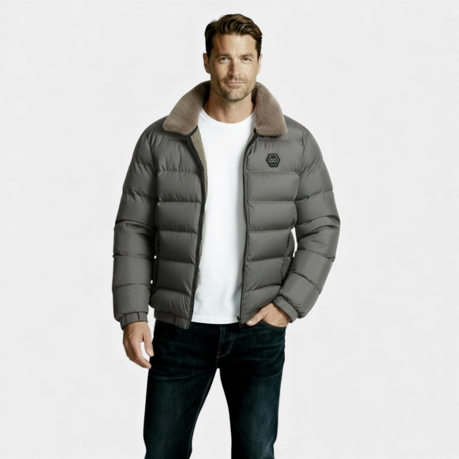 Men’s Insulated Winter Puffer Jacket - Sherpa Collar