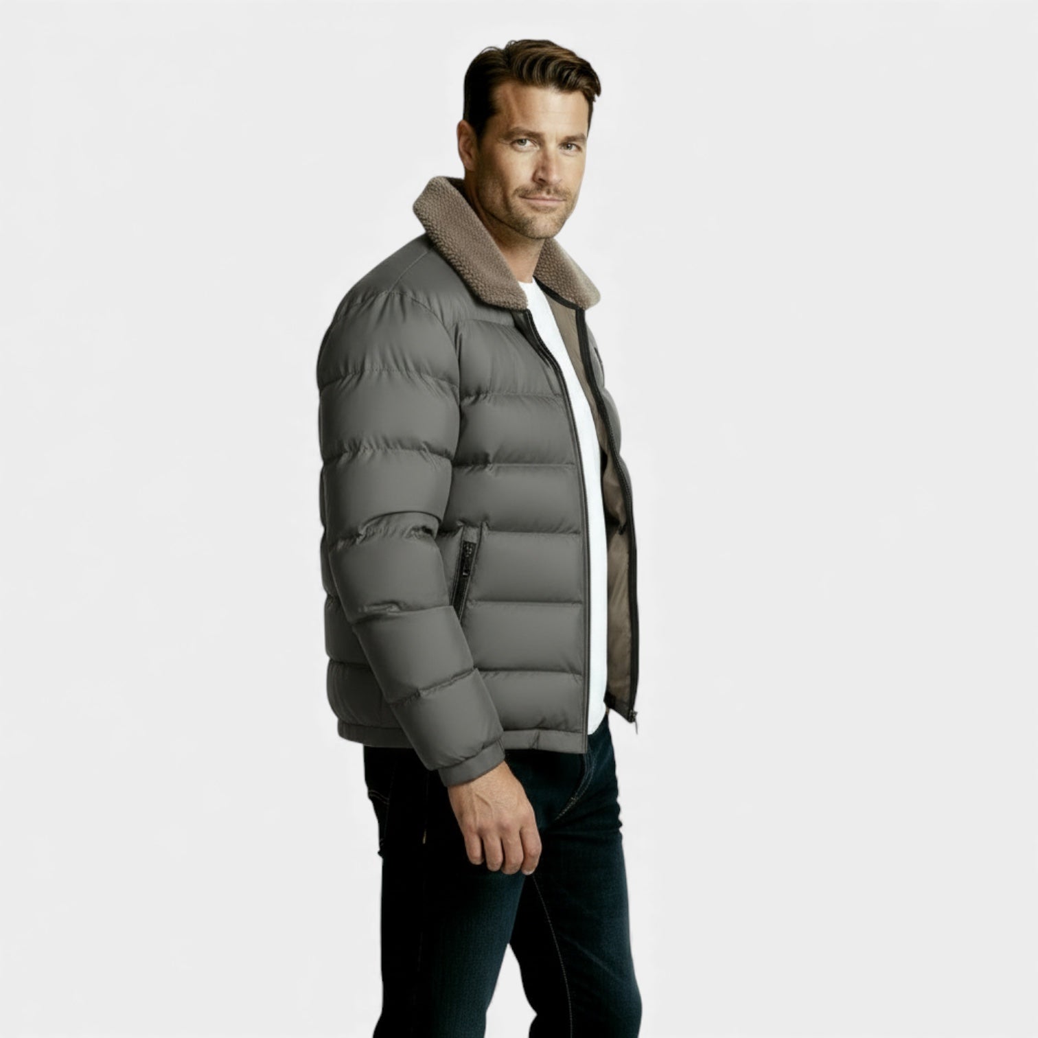 Men’s Insulated Winter Puffer Jacket - Sherpa Collar