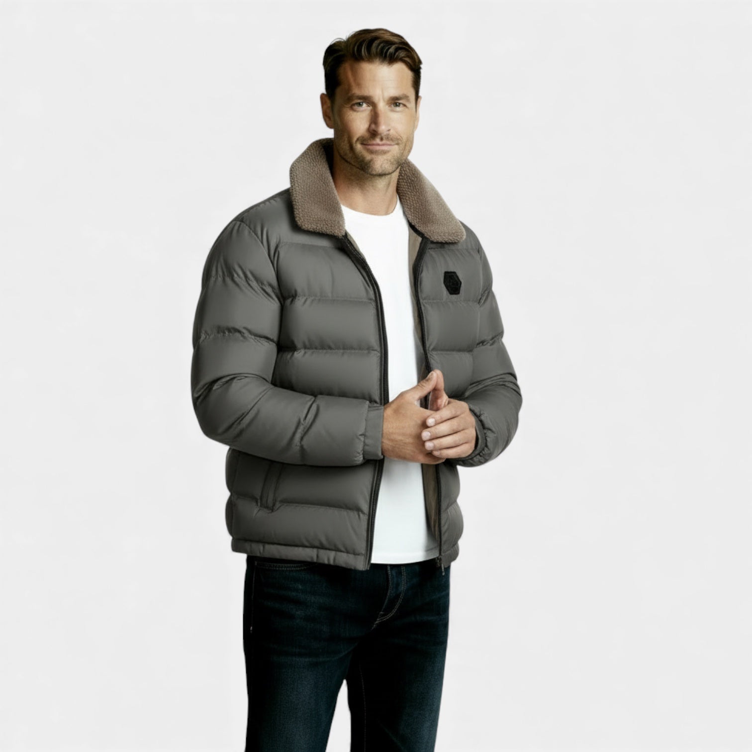 Men’s Insulated Winter Puffer Jacket - Sherpa Collar