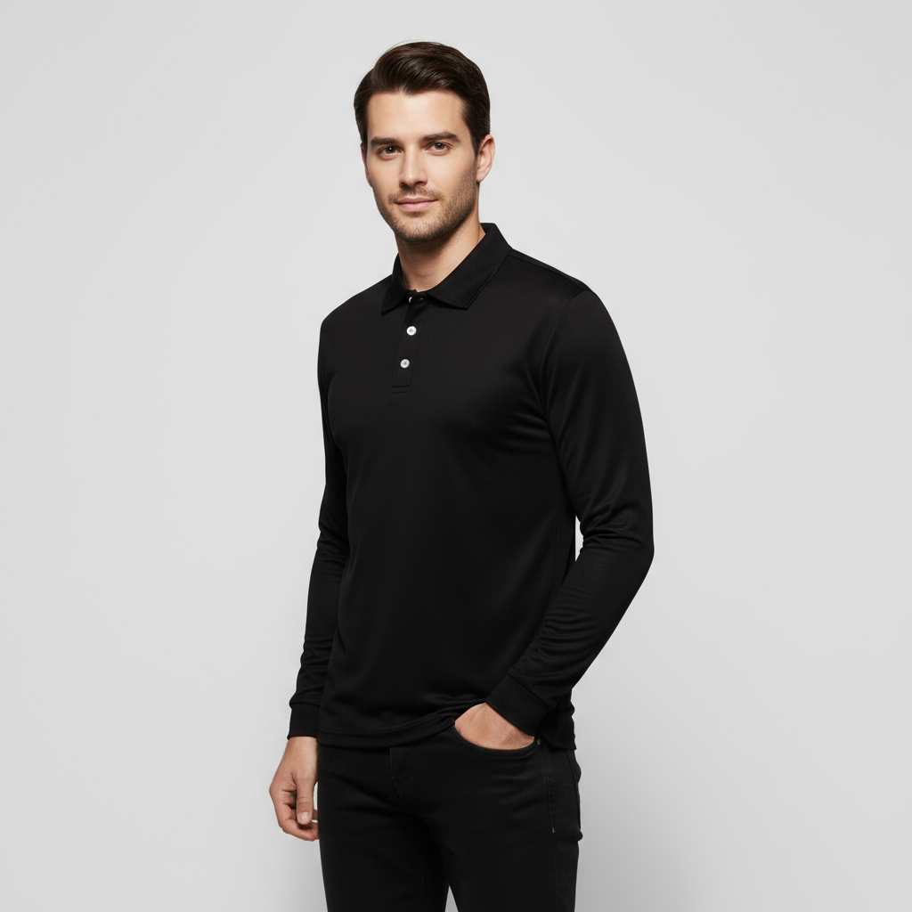 Men’s Performance Long-Sleeve Polo – Slim Fit Stretch Polo Shirt with Anti-Odor Fabric