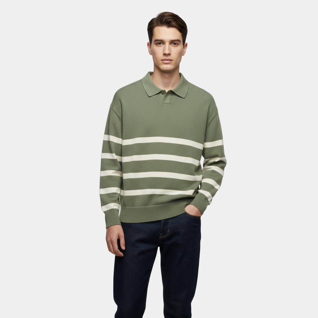 Men’s Striped Knit Polo Shirt – Slim Fit