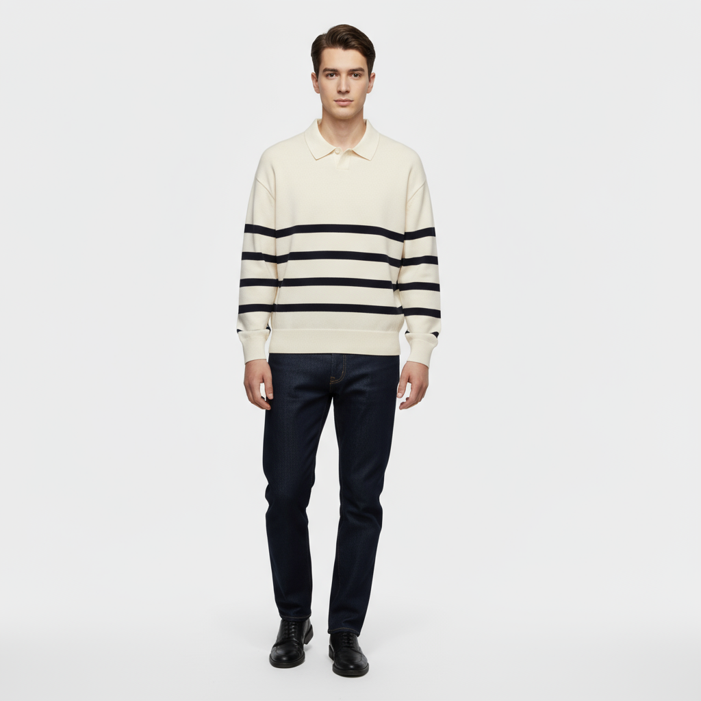 Men’s Striped Knit Polo Shirt – Slim Fit