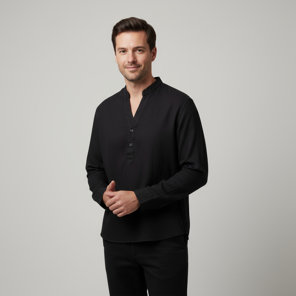 Men’s Linen Grandad Shirt - Lightweight Long-Sleeve