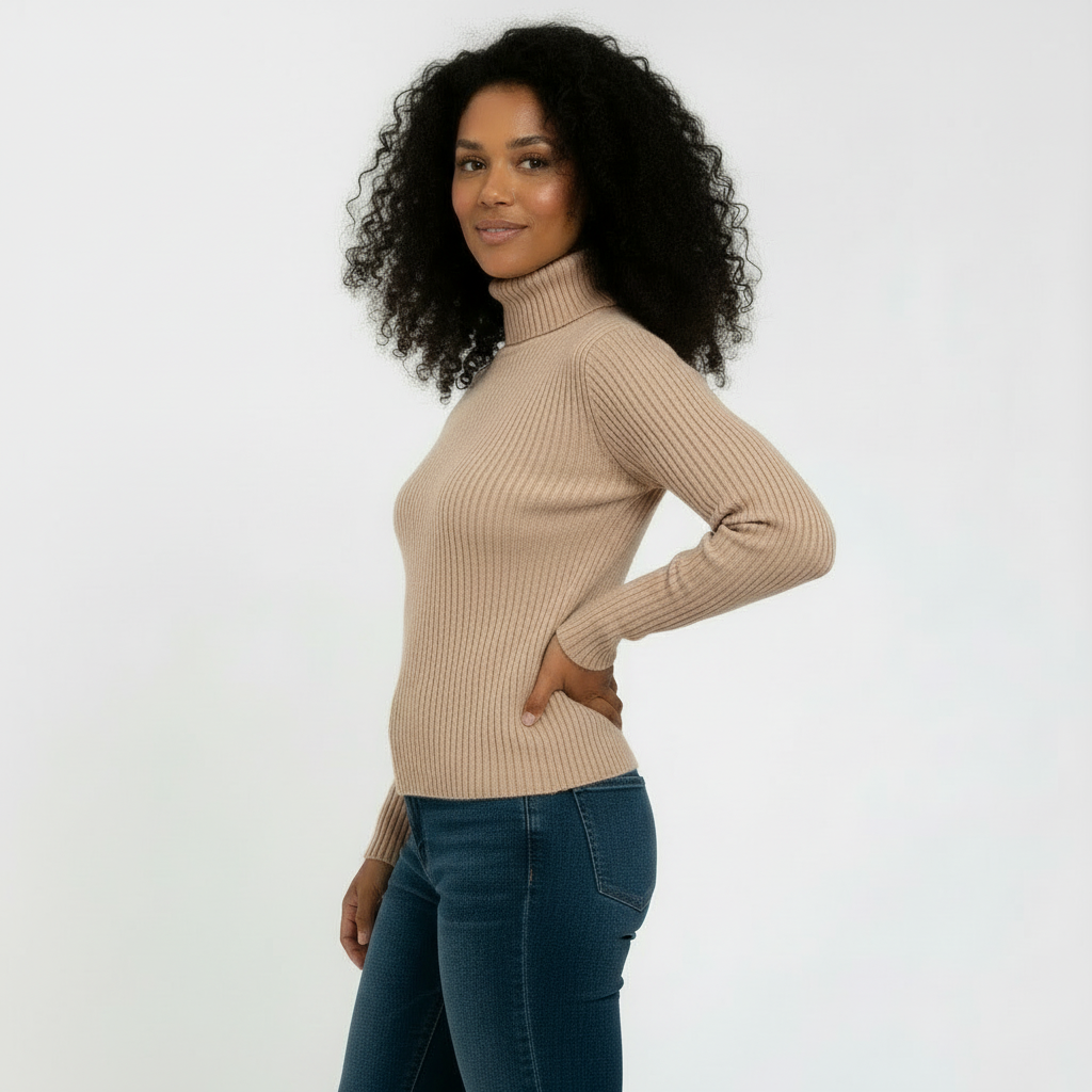 Women’s Ribbed Turtleneck Sweater – Soft Stretch