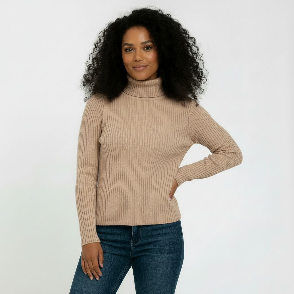 Women’s Ribbed Turtleneck Sweater – Soft Stretch