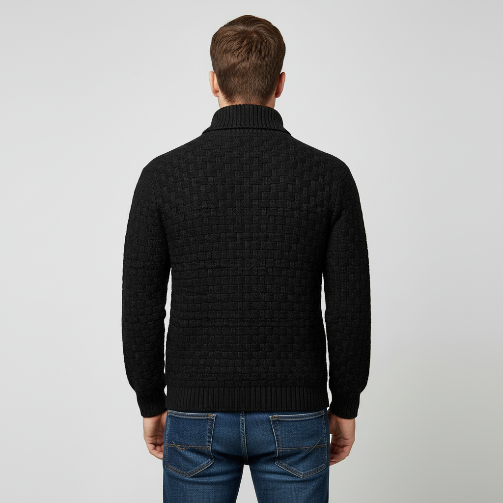 Men’s Shawl Collar Weave Knit Sweater – Textured Winter Pullover