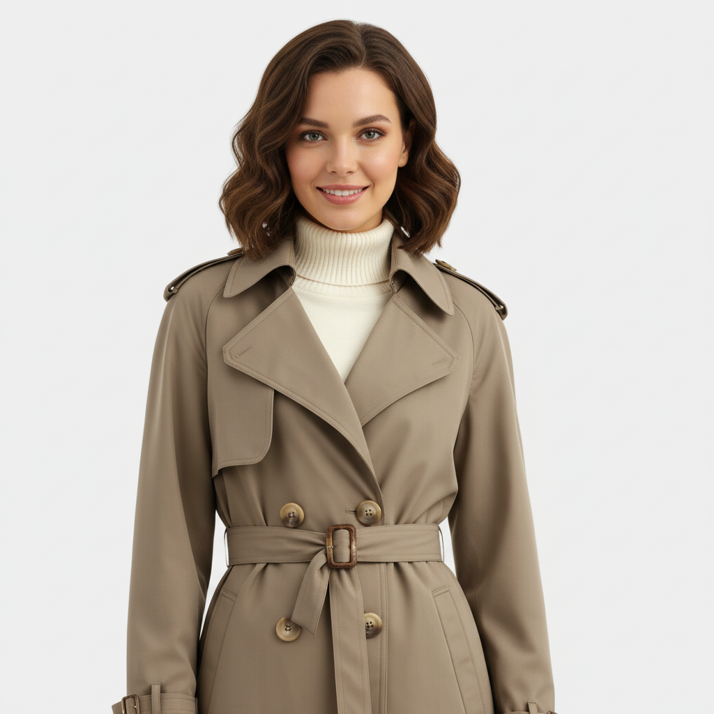 Women's Double-Breasted Trench Coat - Long Belted Overcoat