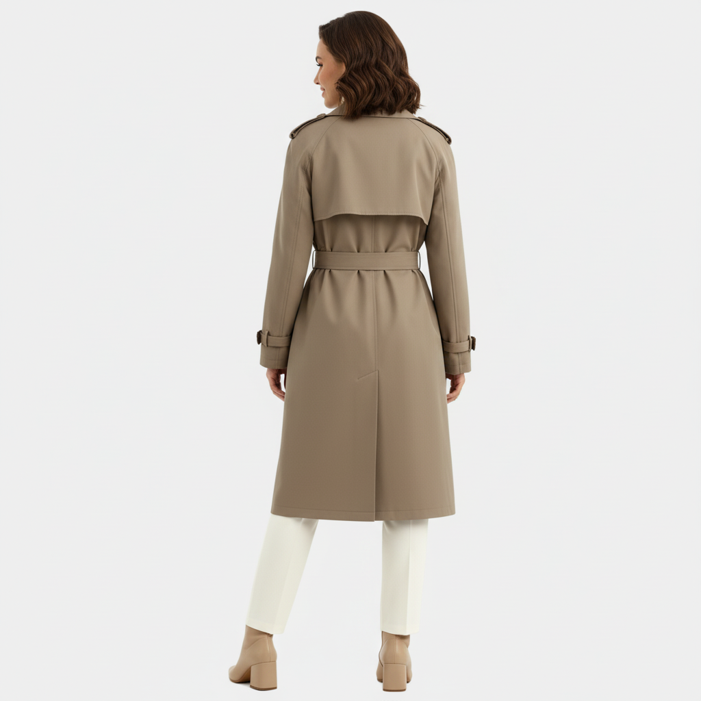 Women's Double-Breasted Trench Coat - Long Belted Overcoat