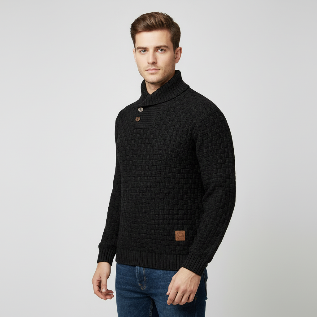 Men’s Shawl Collar Weave Knit Sweater – Textured Winter Pullover