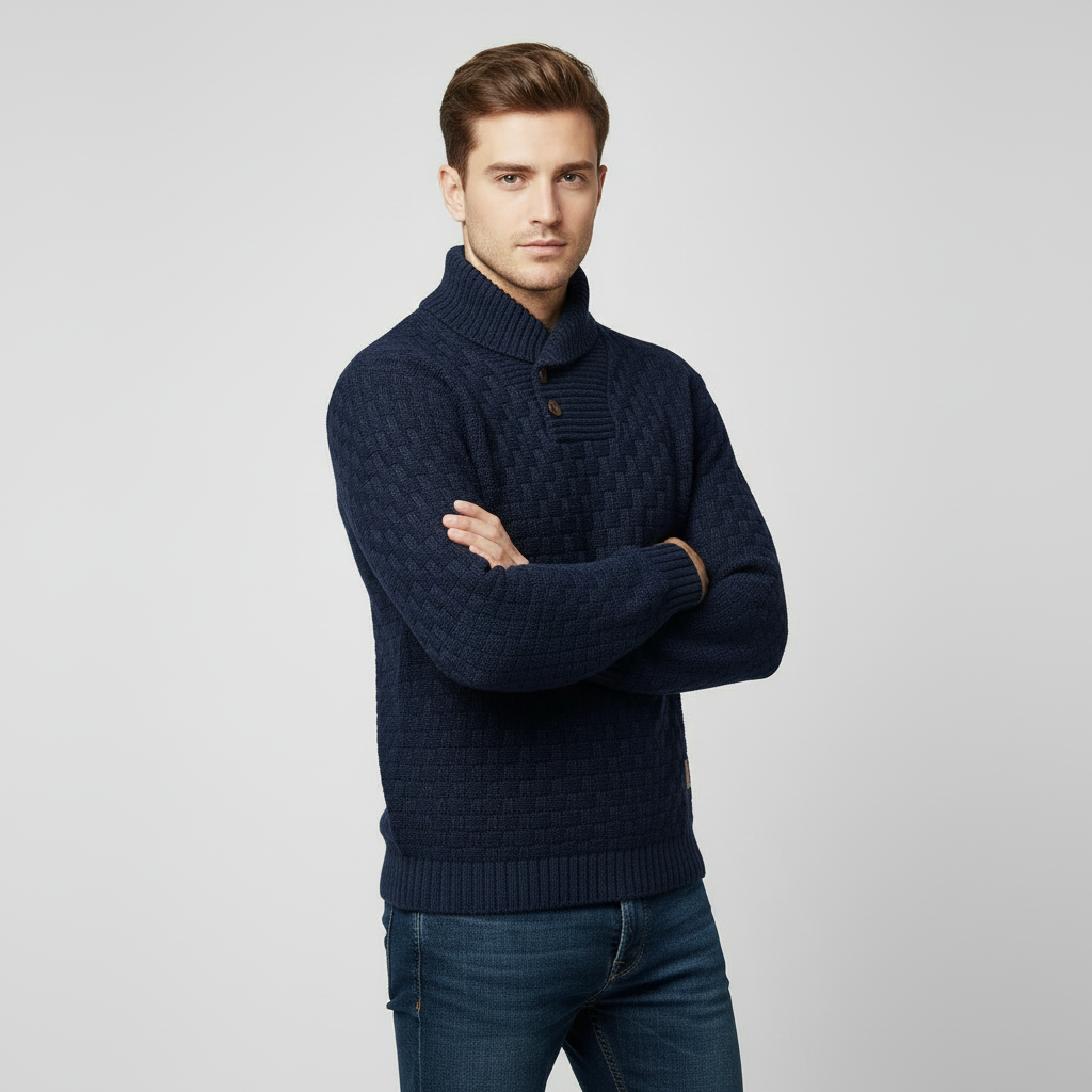 Men’s Shawl Collar Weave Knit Sweater – Textured Winter Pullover