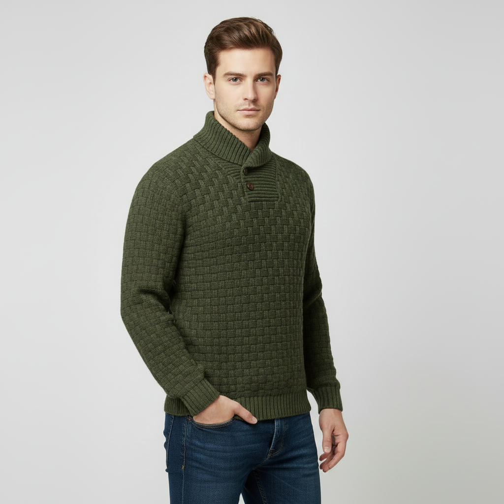 Men’s Shawl Collar Weave Knit Sweater – Textured Winter Pullover