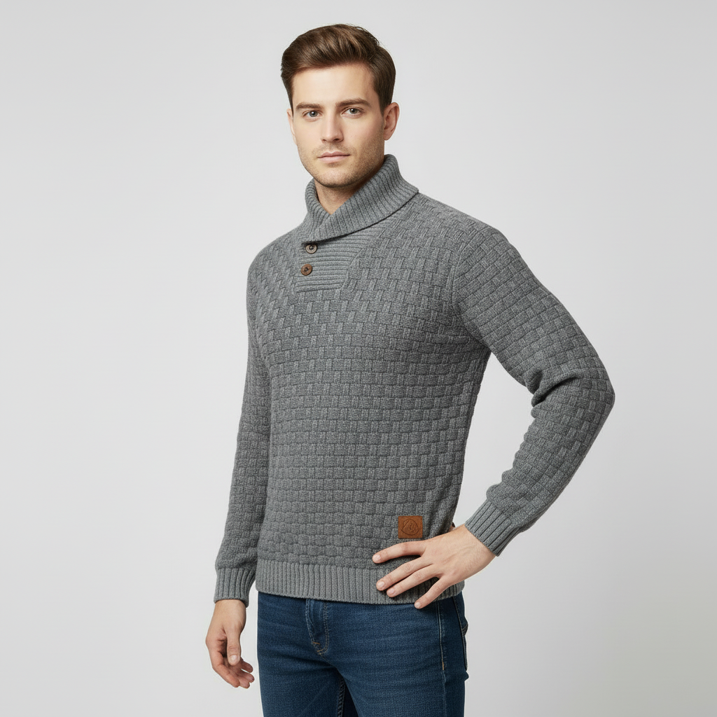 Men’s Shawl Collar Weave Knit Sweater – Textured Winter Pullover