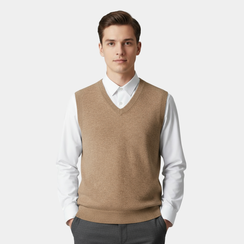 Men’s Cashmere V-Neck Vest – Sleeveless Sweater
