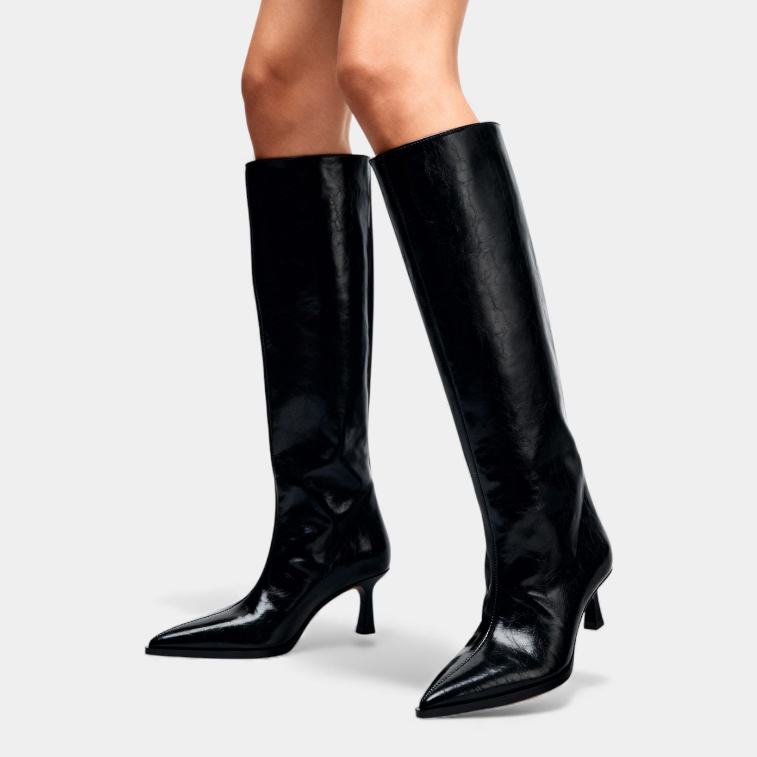Women's Knee High Faux Leather Boots - Side Zip
