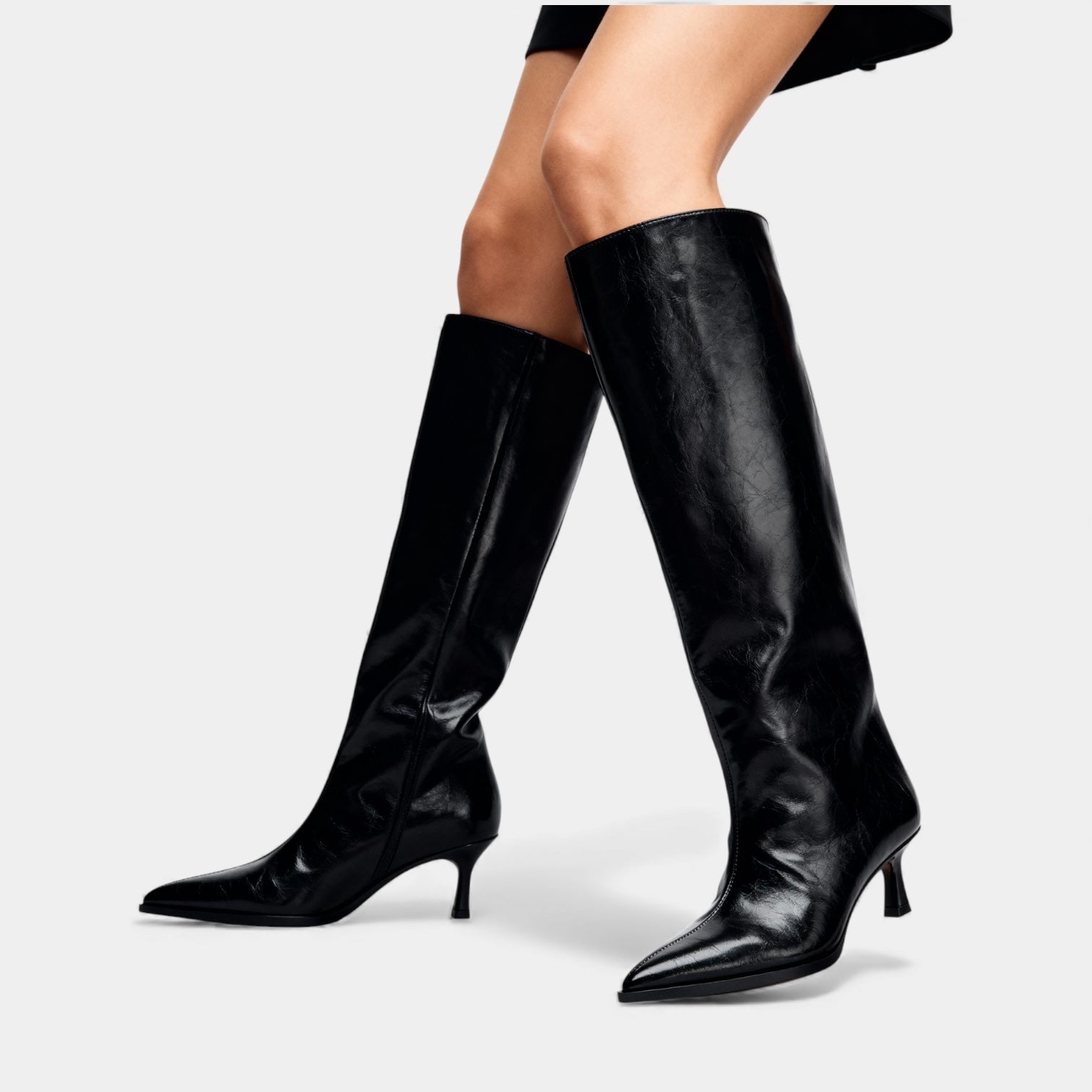Women's Knee High Faux Leather Boots - Side Zip