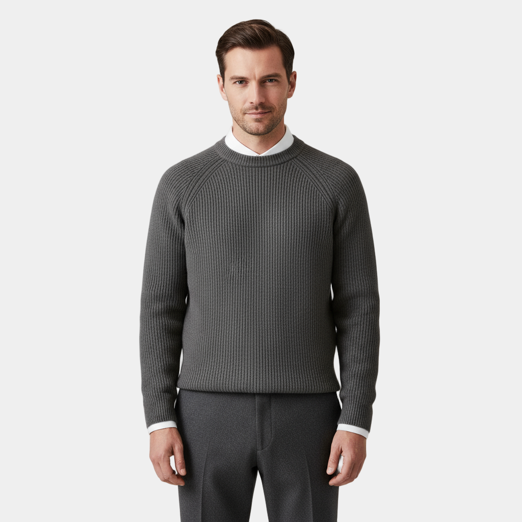 Men’s Merino Crew Neck Sweater – Raglan Sleeve Rib-Knit Jumper