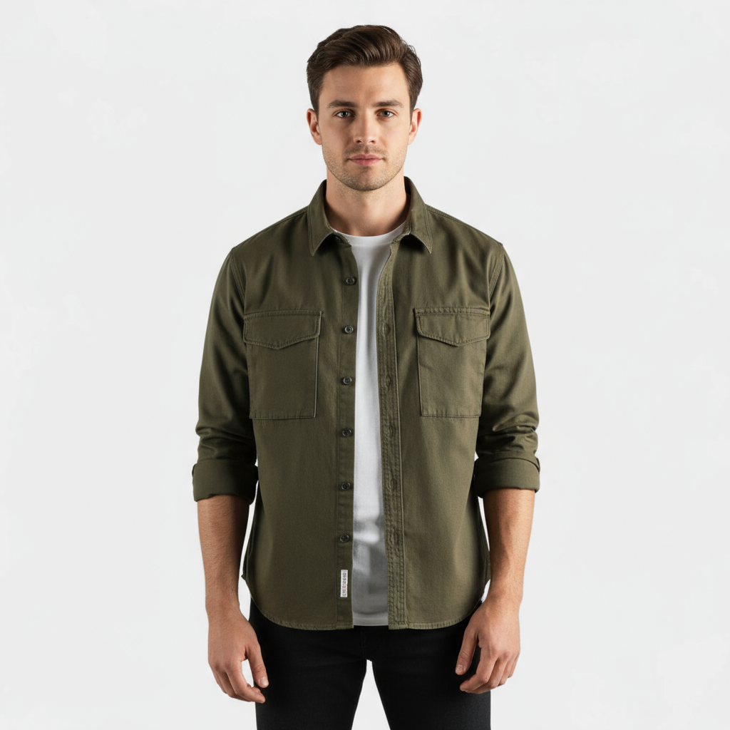 Men’s Brushed Cotton Shirt – Long-Sleeve Button-Up