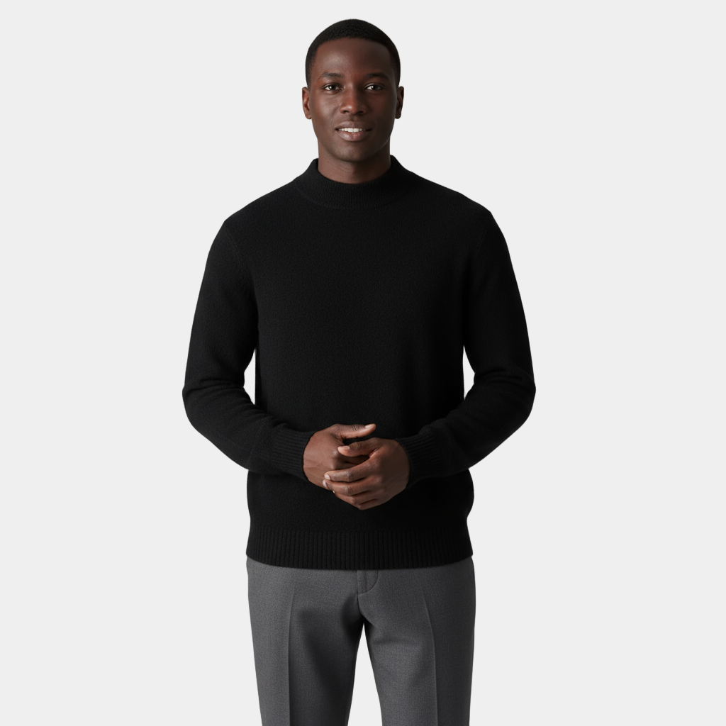 Men's Merino Half-High Mock Neck Knit Jumper with Ribbed Trims