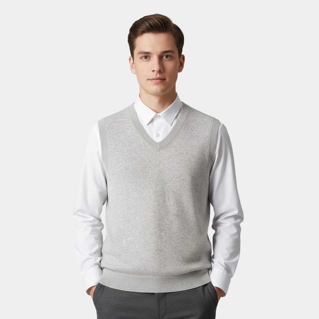 Men’s Cashmere V-Neck Vest – Sleeveless Sweater