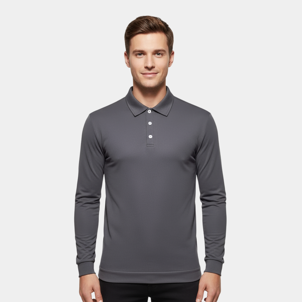 Men’s Performance Long-Sleeve Polo – Slim Fit Stretch Polo Shirt with Anti-Odor Fabric