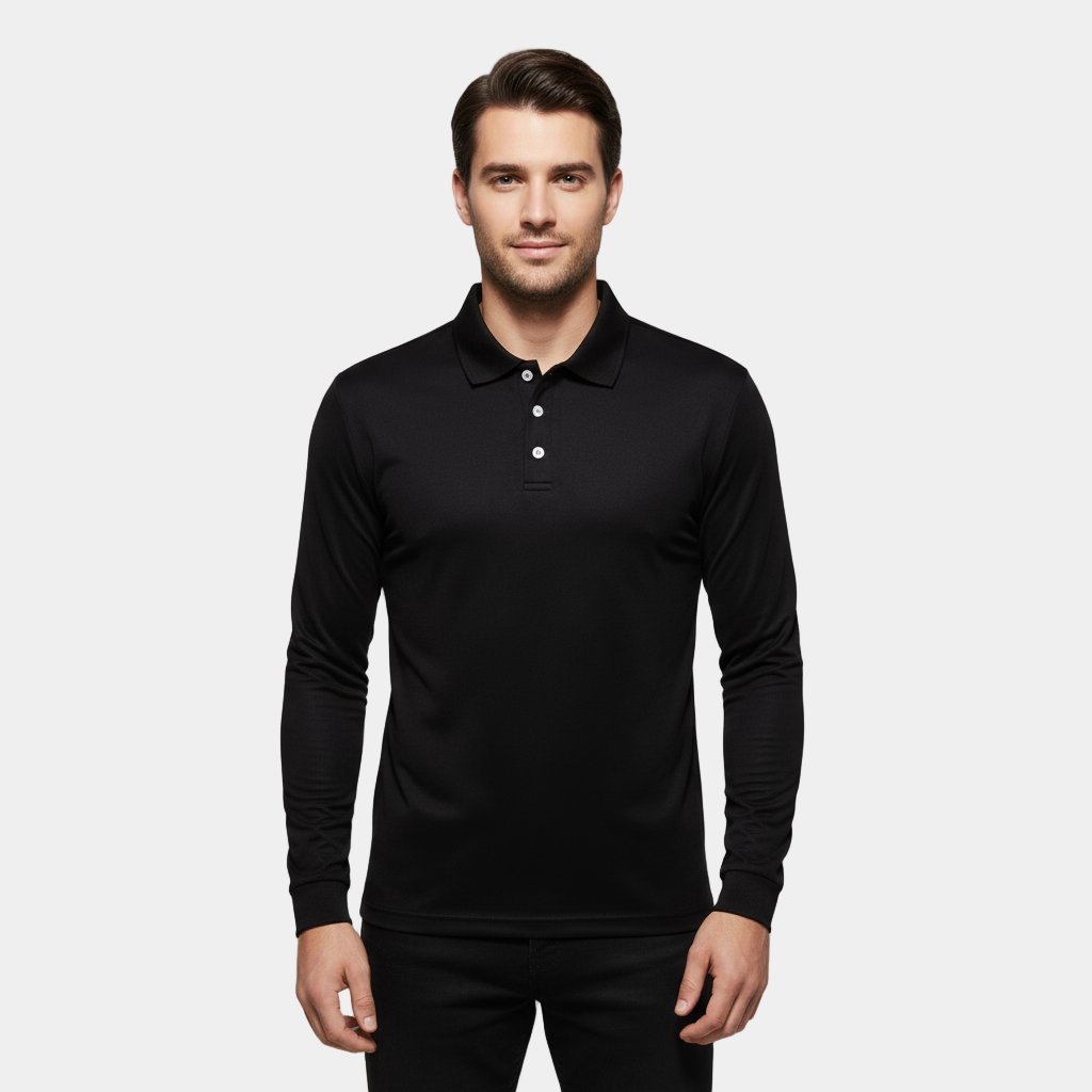 Men’s Performance Long-Sleeve Polo – Slim Fit Stretch Polo Shirt with Anti-Odor Fabric