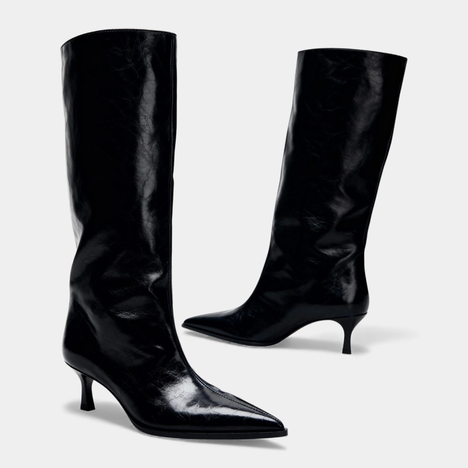 Women's Knee High Faux Leather Boots - Side Zip