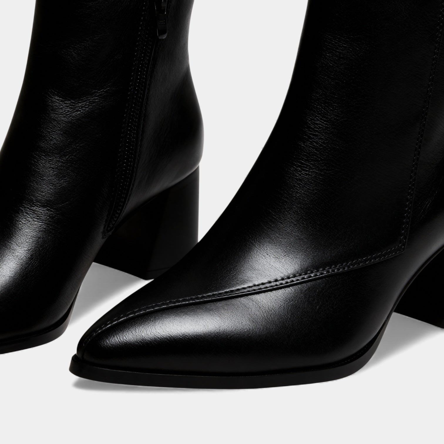 Women’s Pointed Toe Faux Leather Ankle Boots – Block Heel, Side Zip