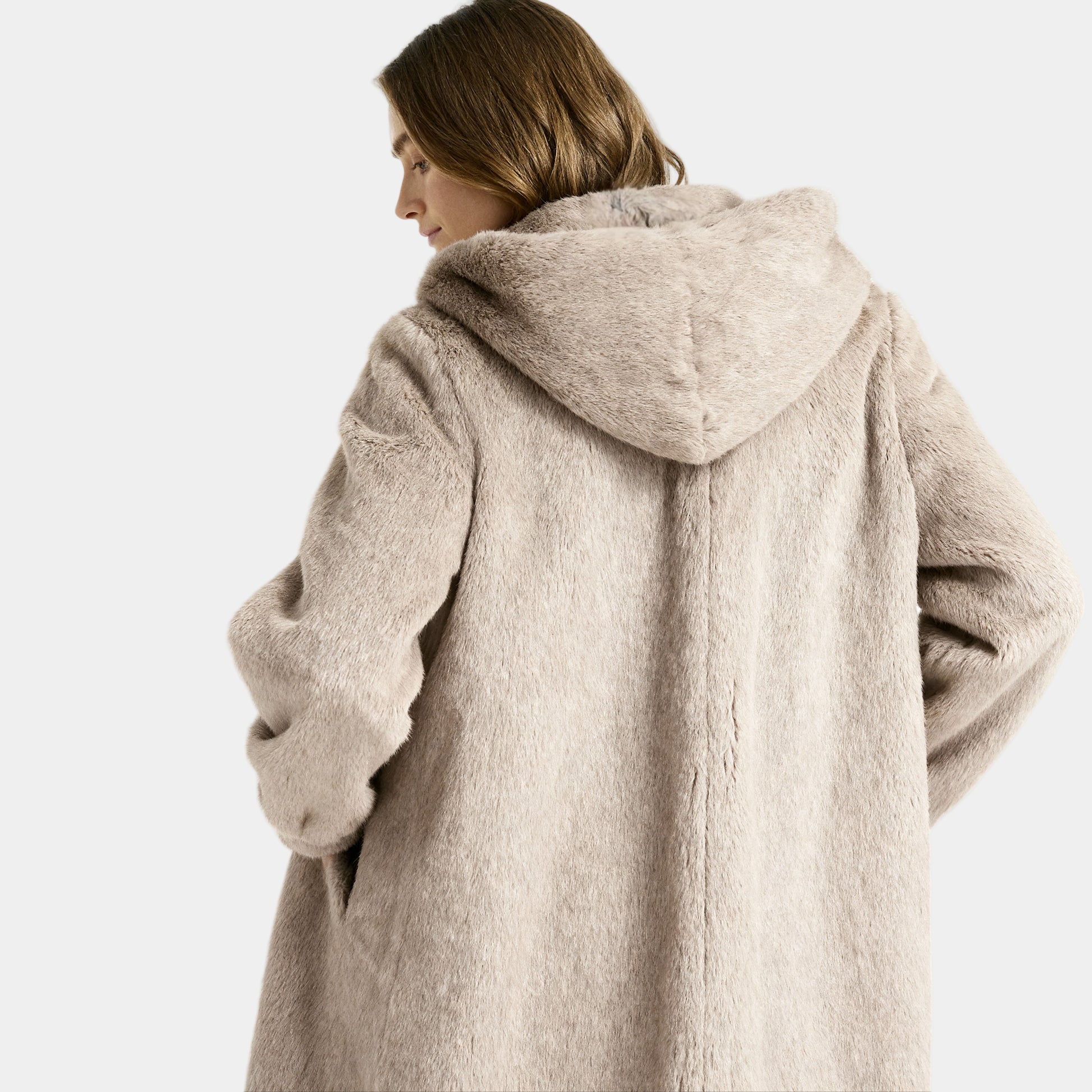Women's Faux Mink Fur Long Coat - Hooded