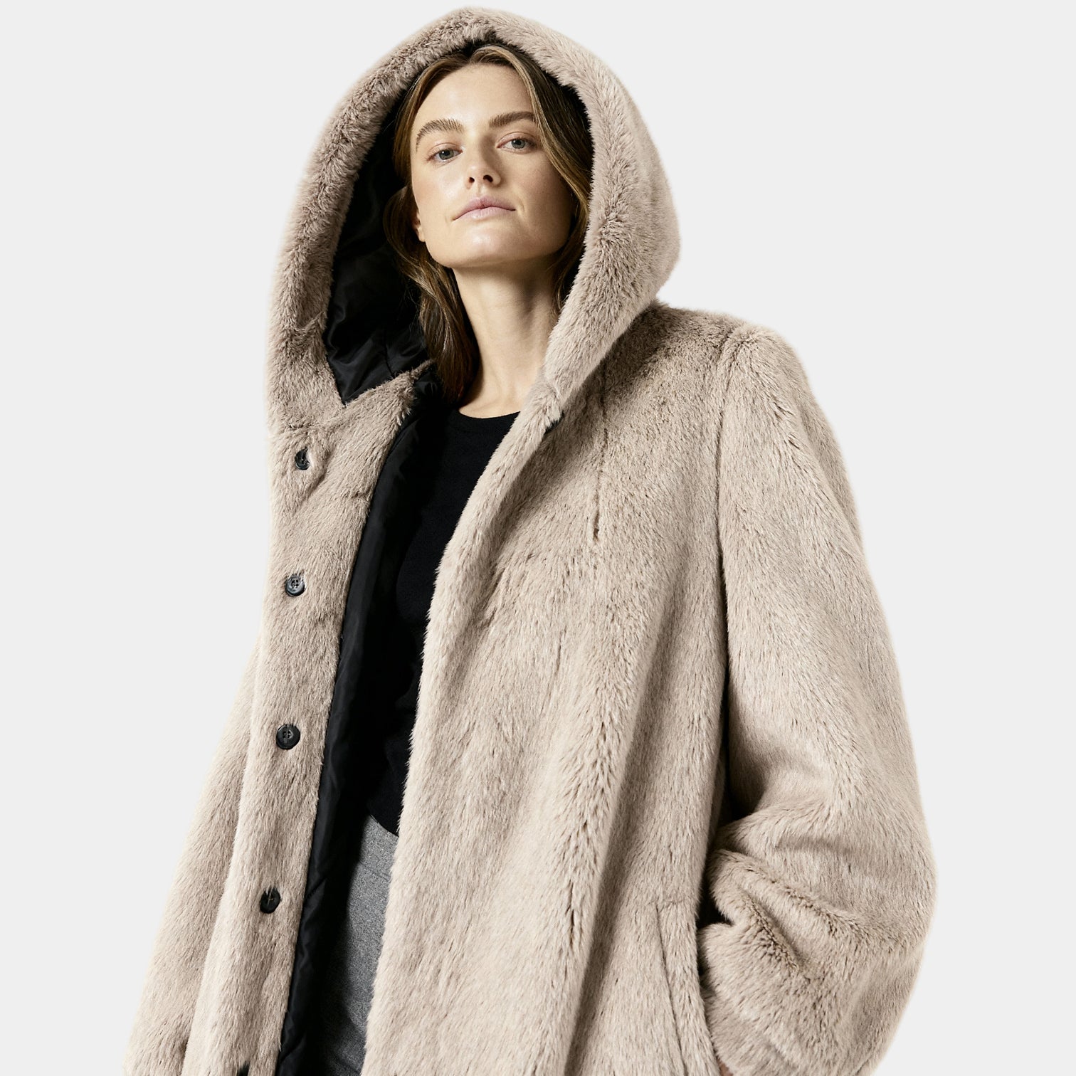 Women's Faux Mink Fur Long Coat - Hooded
