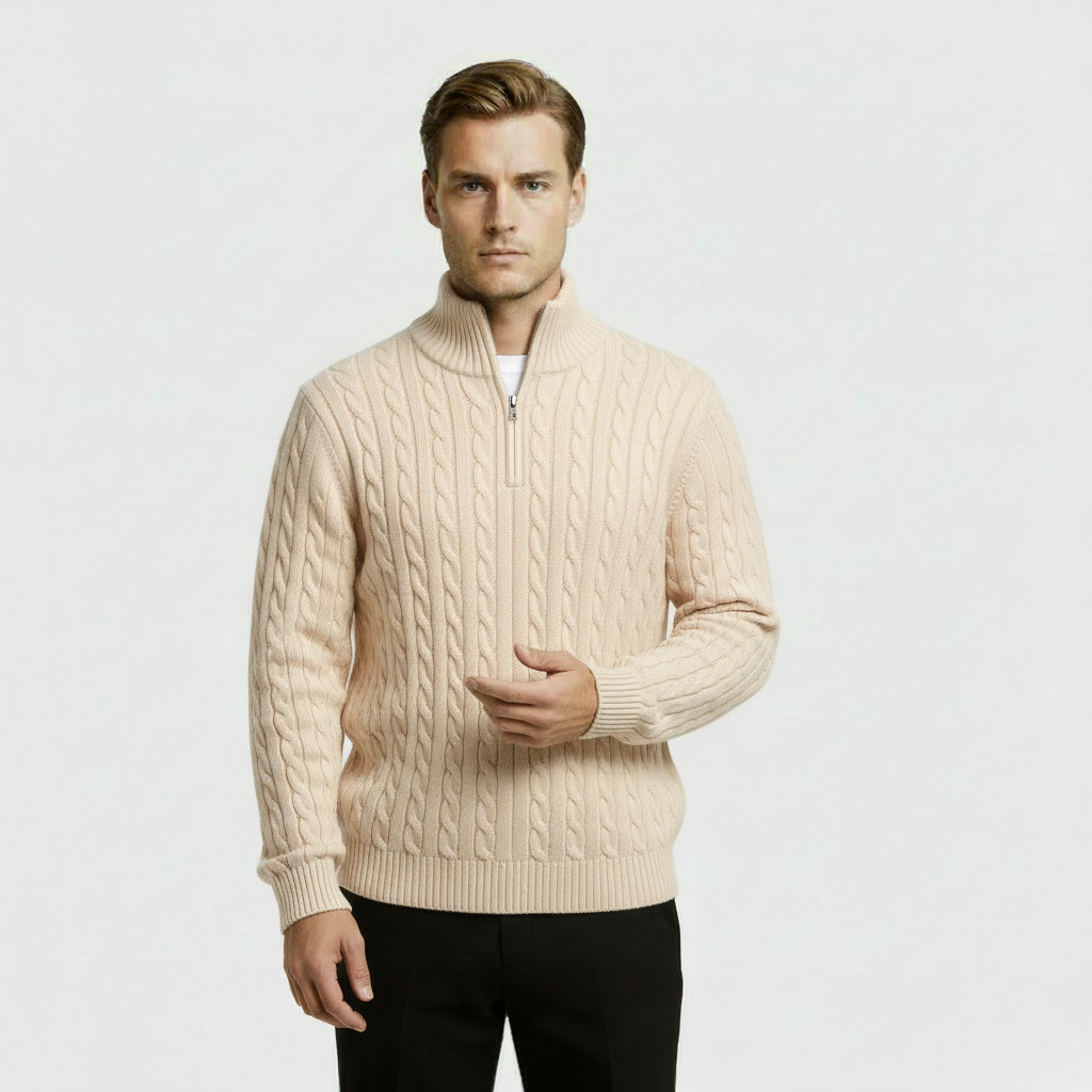 Men's Cable Knit Quarter Zip Jumper