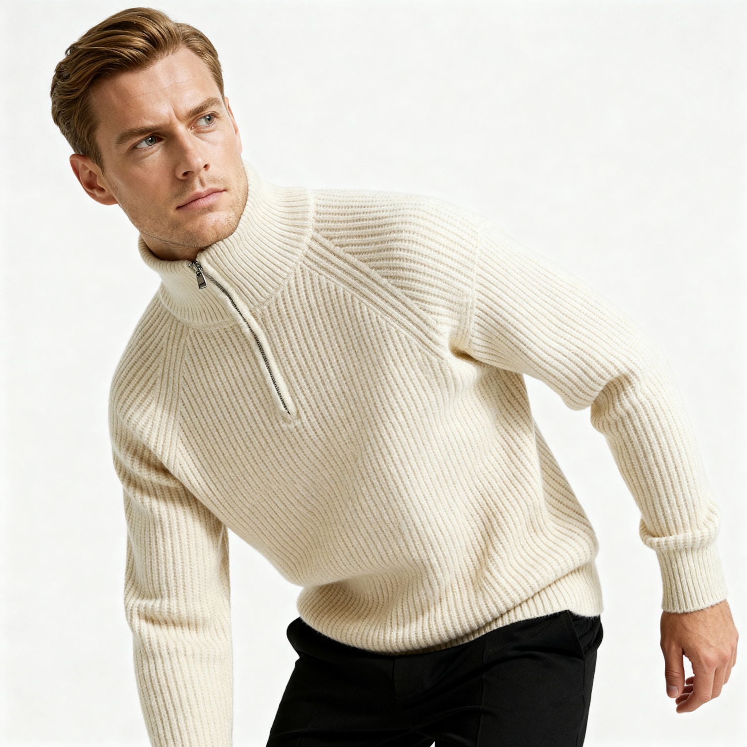Men’s Ribbed Half-Zip Sweater – Mock Neck Pullover