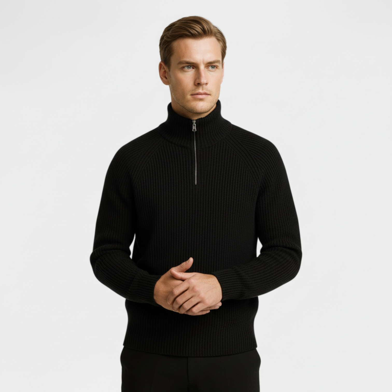 Men’s Ribbed Half-Zip Sweater – Mock Neck Pullover