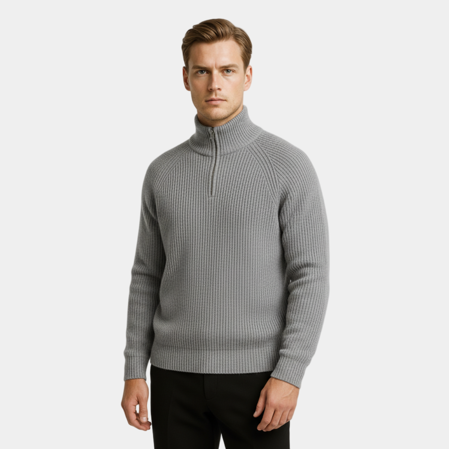 Men’s Ribbed Half-Zip Sweater – Mock Neck Pullover
