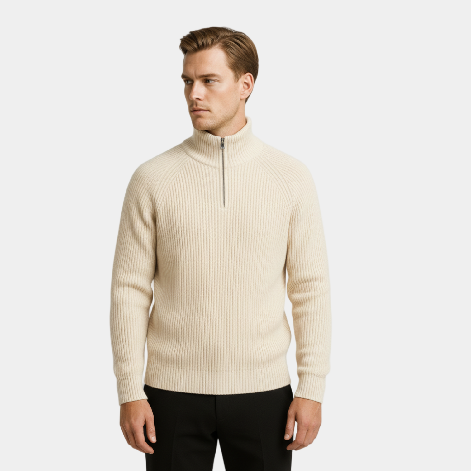 Men’s Ribbed Half-Zip Sweater – Mock Neck Pullover