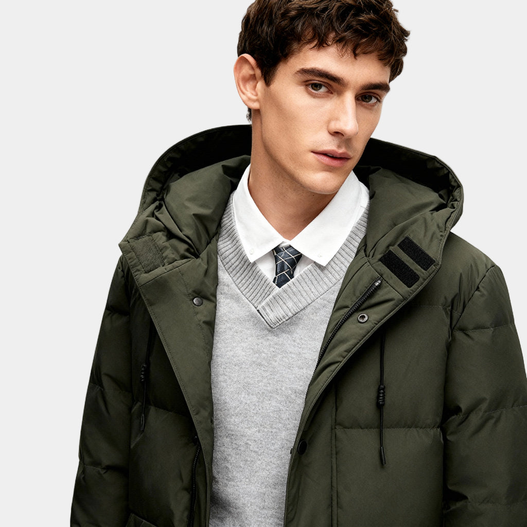 Men's Long Puffer Coat – Winter Jacket with Hood