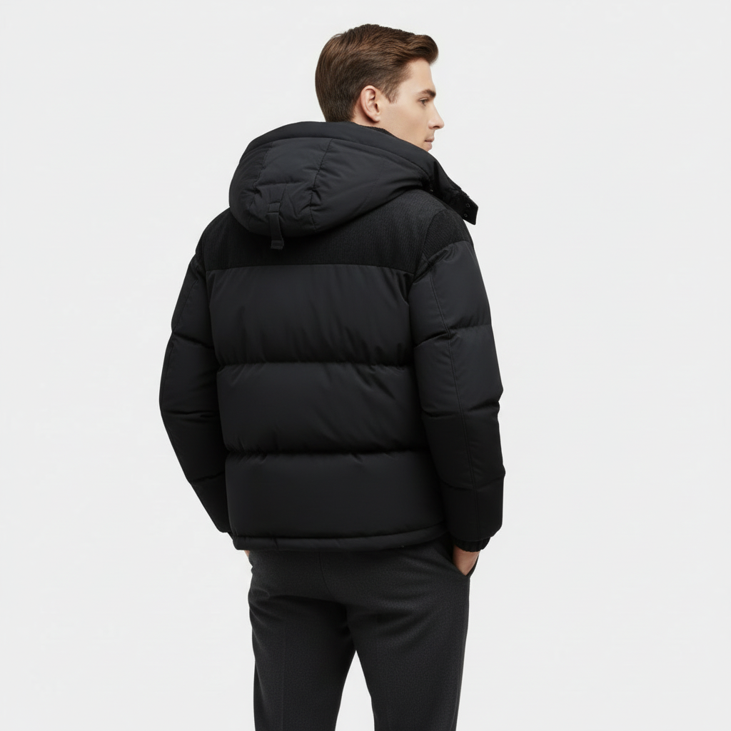 Men’s Corduroy-Trim Puffer Jacket – Detachable Hood