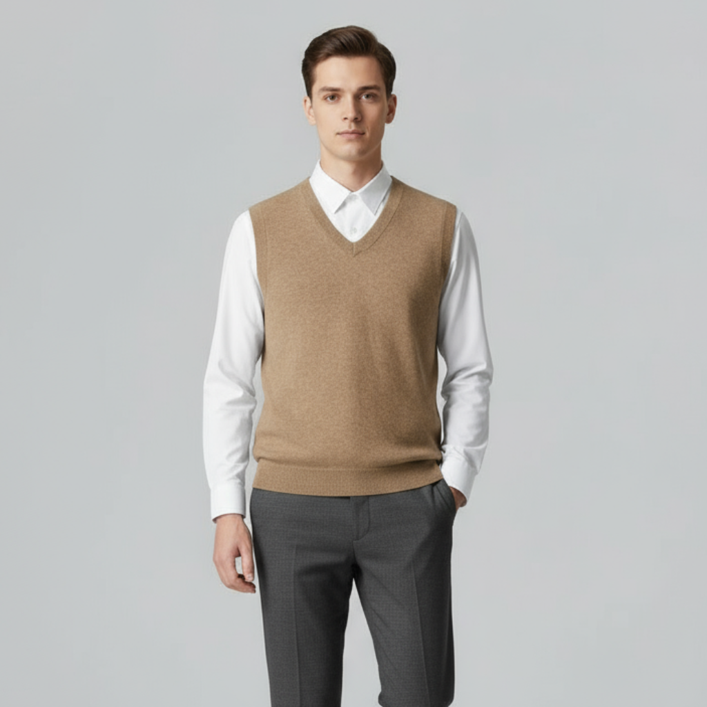 Men’s Cashmere V-Neck Vest – Sleeveless Sweater
