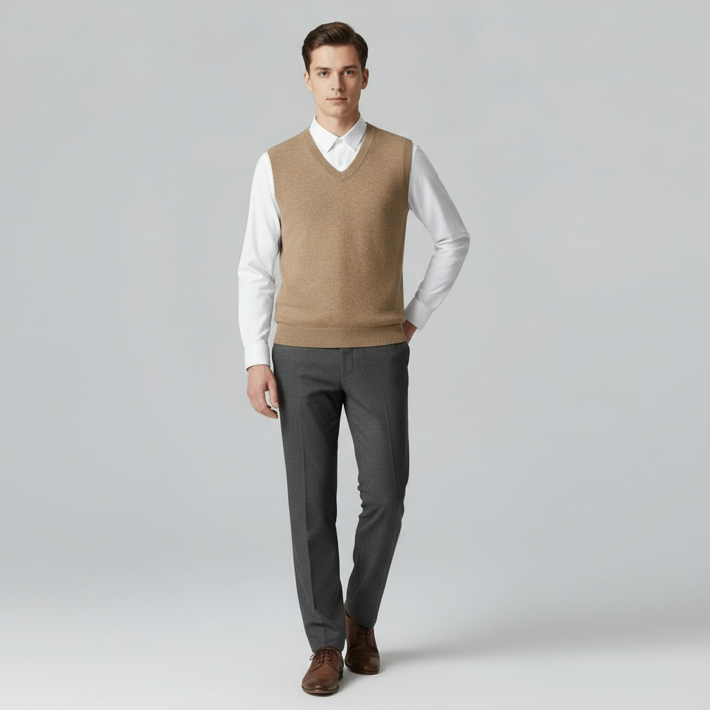 Men’s Cashmere V-Neck Vest – Sleeveless Sweater
