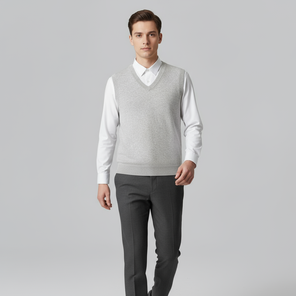 Men’s Cashmere V-Neck Vest – Sleeveless Sweater