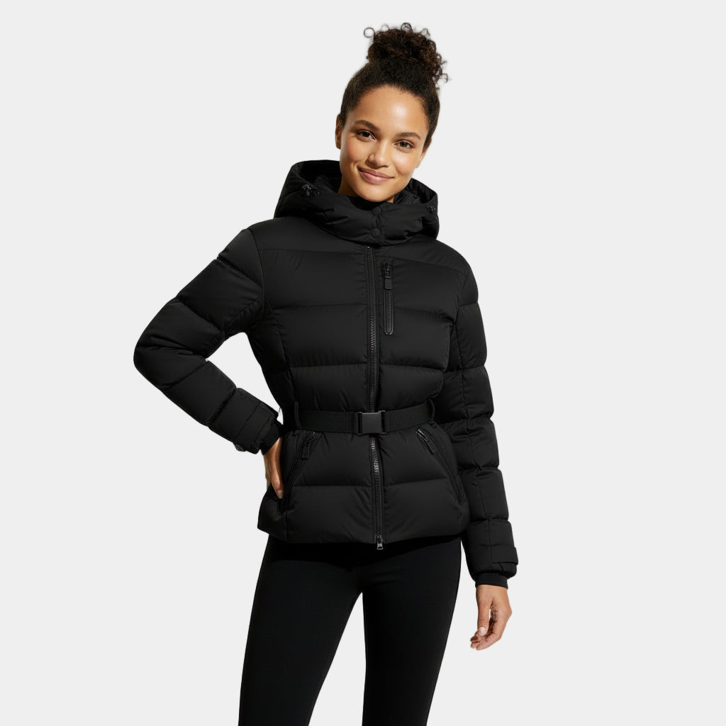 Women's Belted Puffer Jacket - Winter Coat