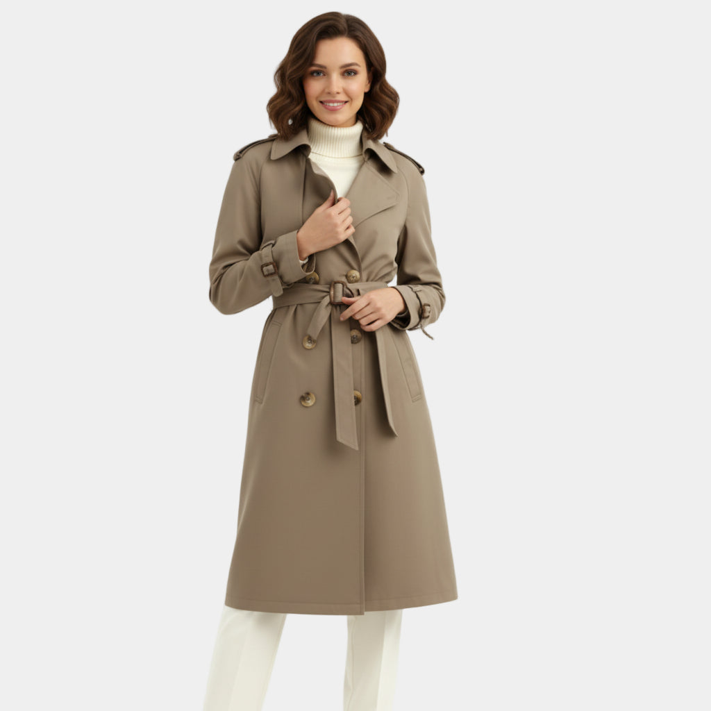 Women's Double-Breasted Trench Coat - Long Belted Overcoat