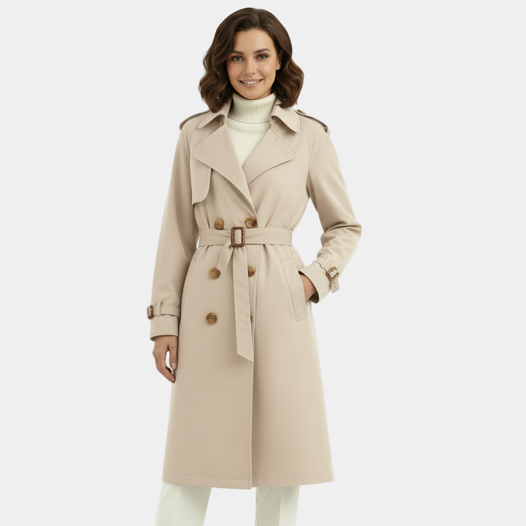 Women's Double-Breasted Trench Coat - Long Belted Overcoat