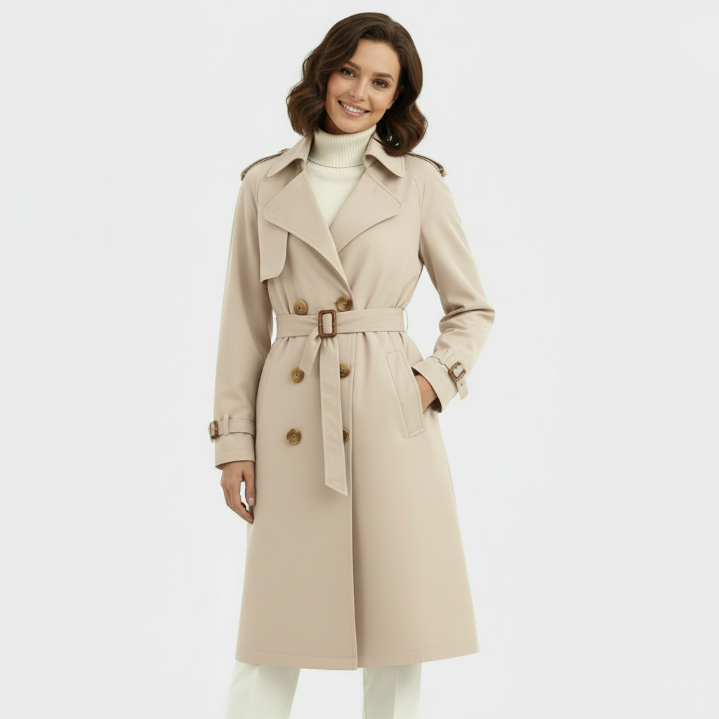 Women's Double-Breasted Trench Coat - Long Belted Overcoat