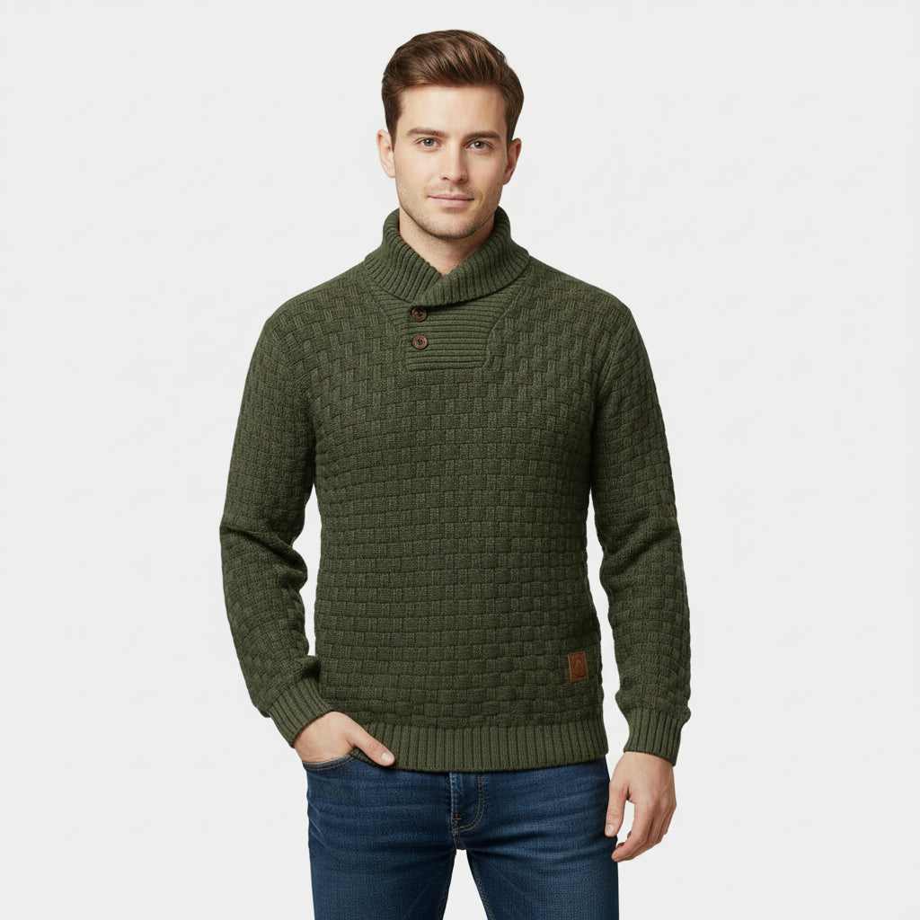 Men’s Shawl Collar Weave Knit Sweater – Textured Winter Pullover