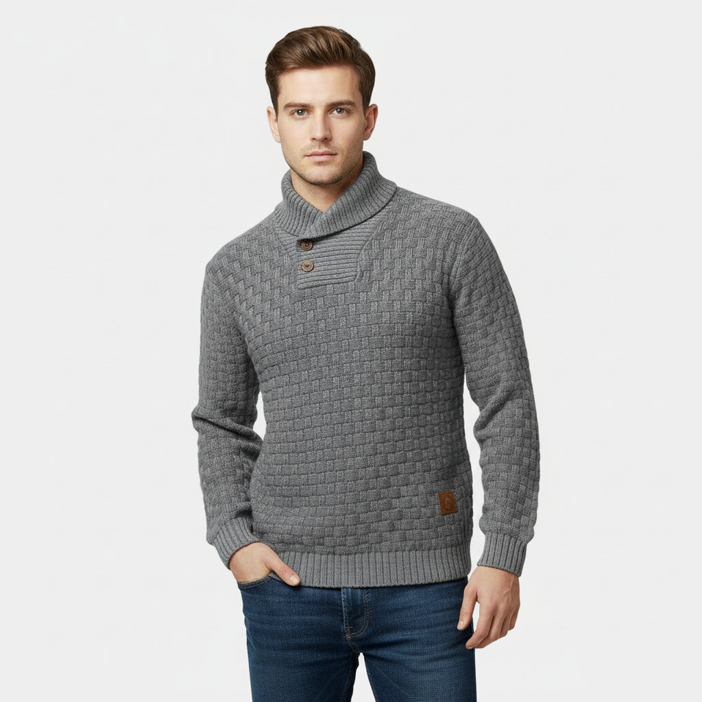 Men’s Shawl Collar Weave Knit Sweater – Textured Winter Pullover