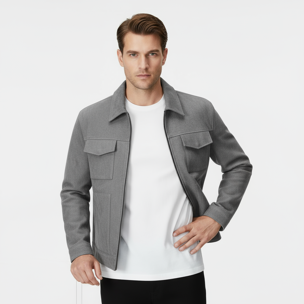 Men’s Faux Suede Shirt Jacket - Zip Overshirt